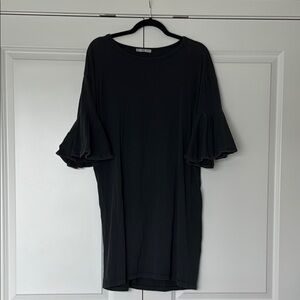 Zara Black Ruffled Sheath Dress with Flutter Sleeves